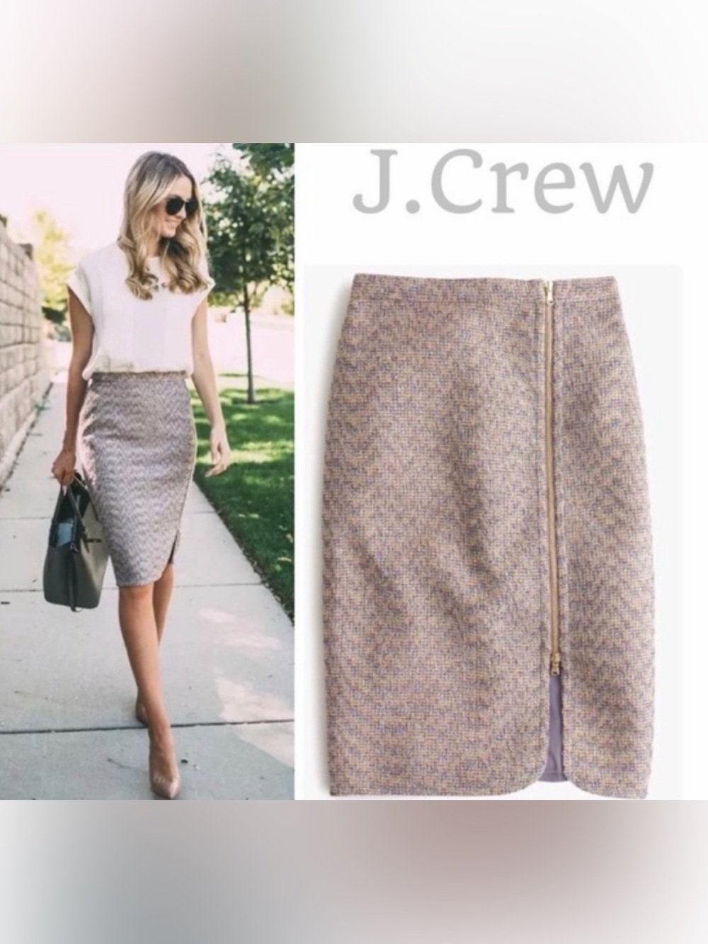 J.Crew Sparkle Tweed Pencil Skirt Gold Zip NWT Size 4
